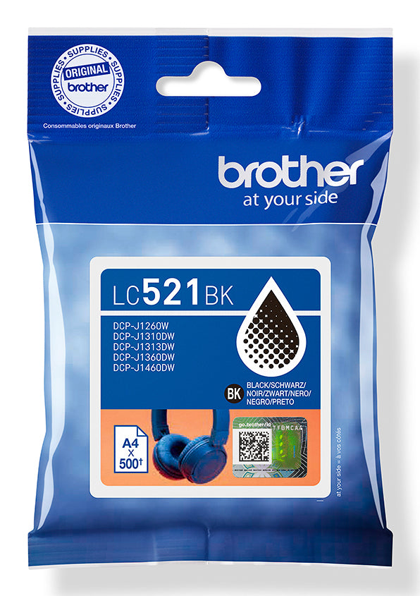 Brother LC521BK Sort 500 sider Blæk