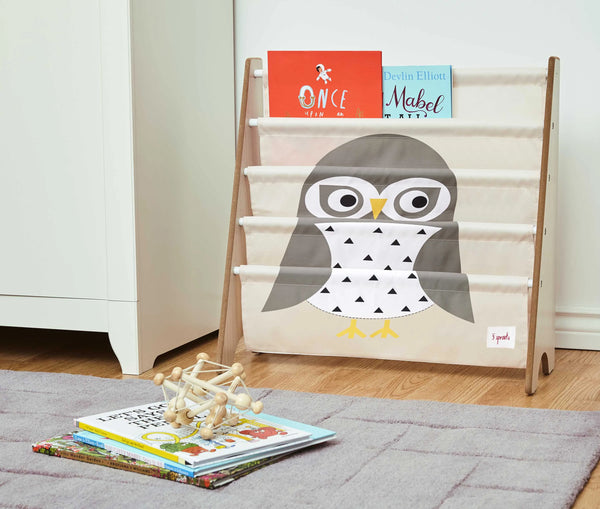 Bogreol med uglemotiv til børneværelse, 61x62x25 cm – 3 Sprouts