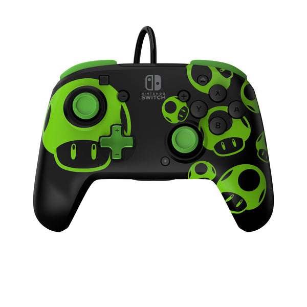 PDP REMATCH 1-Up Glow in the Dark Sort, Grøn USB Gamepad Analog/digital Nintendo Switch, Nintendo Switch OLED