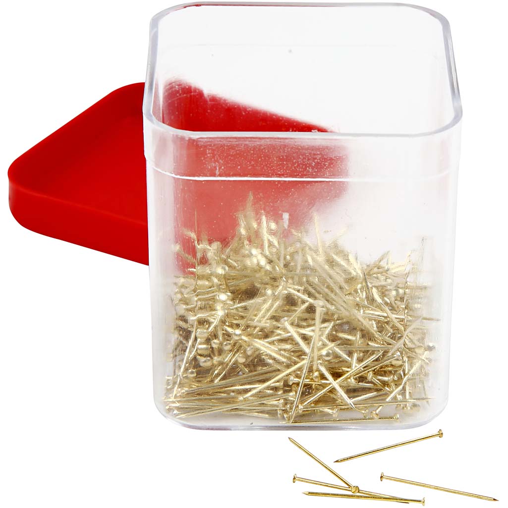 Knappenåle, L: 16 mm, tykkelse 0,65 mm, guld, 35 g/ 1 pk.