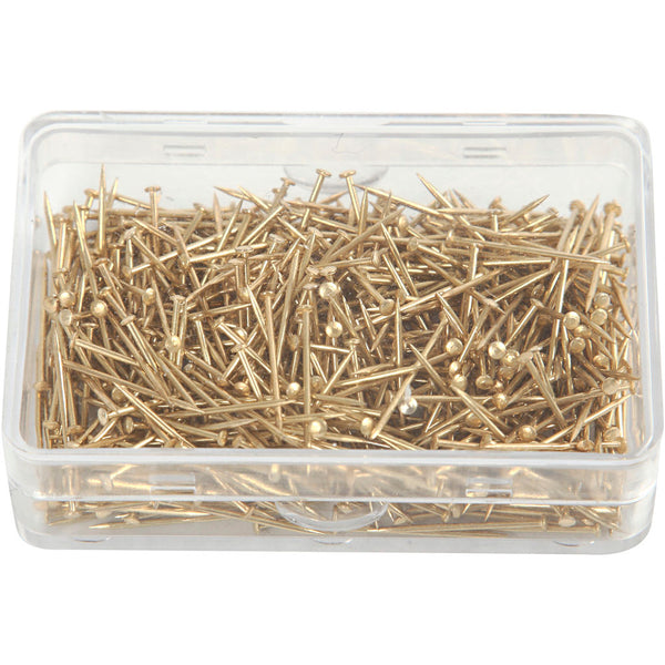 Knappenåle, L: 16 mm, tykkelse 0,65 mm, ca. 500 stk., guld, 35 g/ 1 pk.