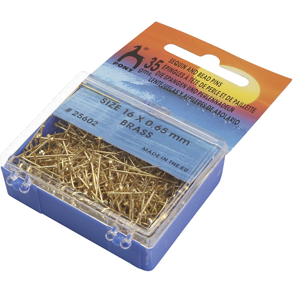 Knappenåle, L: 16 mm, tykkelse 0,65 mm, guld, 35 g/ 1 pk.
