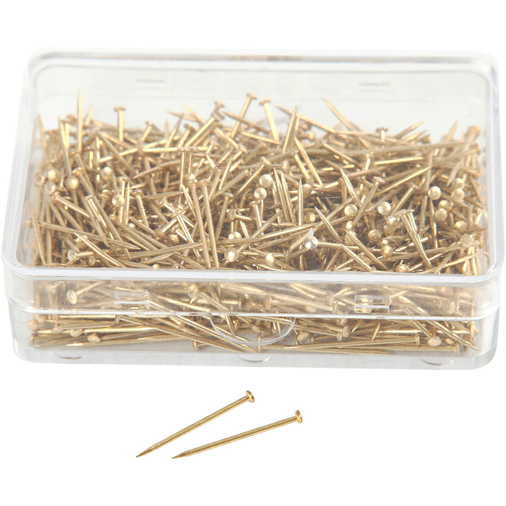 Knappenåle, L: 16 mm, tykkelse 0,65 mm, guld, 35 g/ 1 pk.