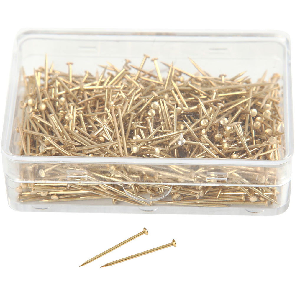 Knappenåle, L: 16 mm, tykkelse 0,65 mm, guld, 35 g/ 1 pk.