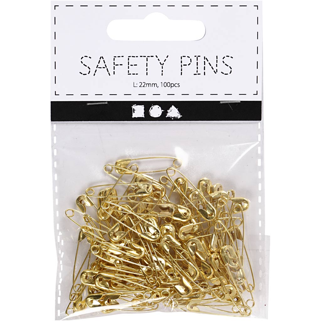Guld Sikkerhedsnåle 22 mm - 100 stk. i Pakke