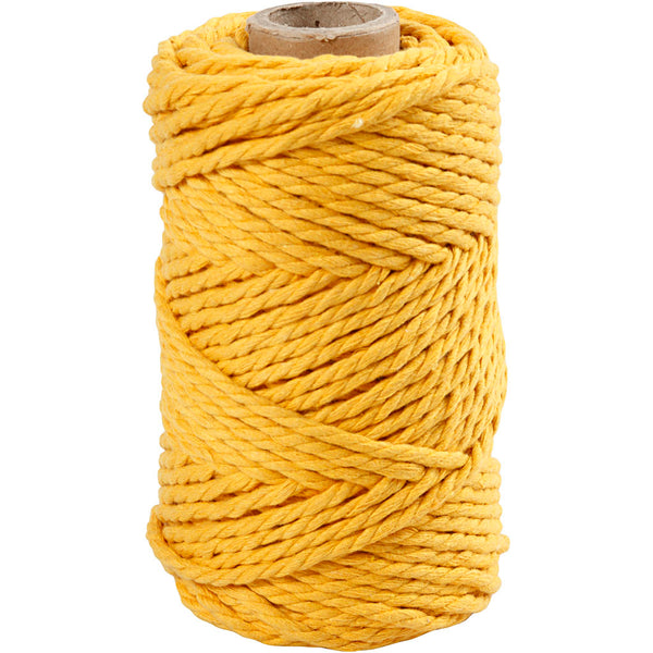 Macramé reb, L: 55 M, diam. 4 mm, gul, 330 g/ 1 rl.