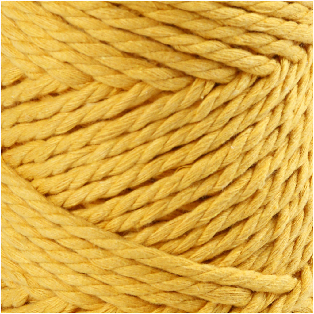 Macramé reb, L: 55 M, diam. 4 mm, gul, 330 g/ 1 rl.