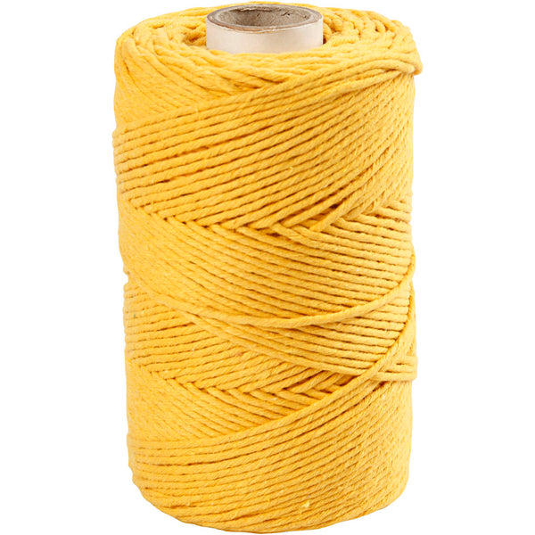 Macramé snor, L: 198 M, diam. 2 mm, gul, 330 g/ 1 rl.