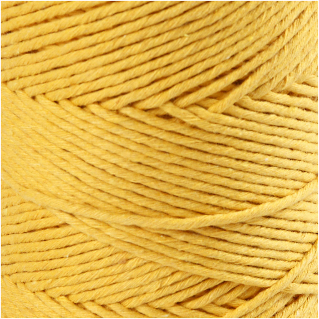 Macramé snor, L: 198 M, diam. 2 mm, gul, 330 g/ 1 rl.