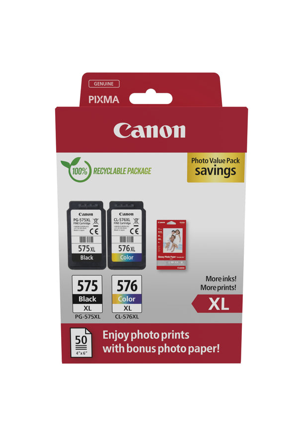 Canon PG-575XL/CL-576XL Photo Paper Value Pack Sort Farve (cyan, magenta, gul) Blækpatron/papirsæt