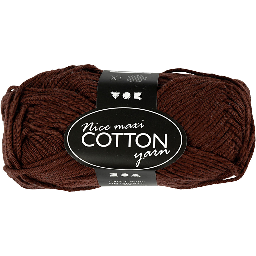 Bomuldsgarn, nr. 8/8, L: 80-85 M, str. maxi, brun, 50 g/ 1 ngl.