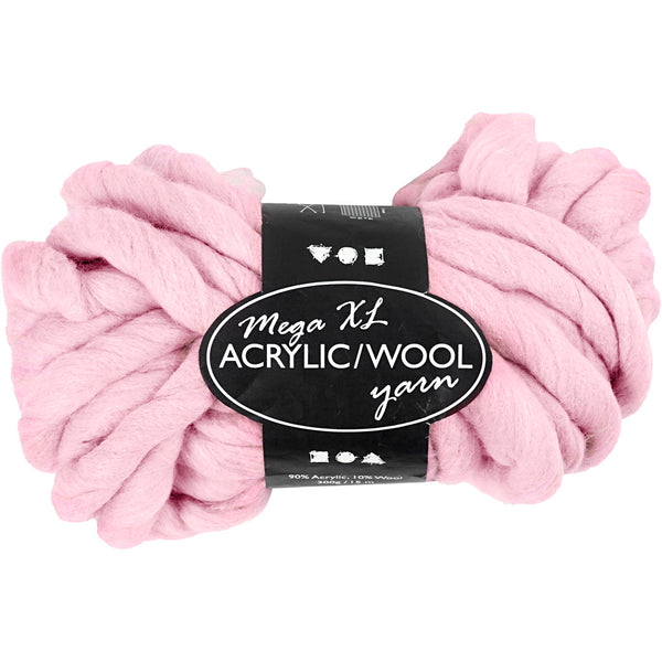 XL Kæmpegarn af Polyacryl/Uld, L: 15 M, str. mega, rosa, 300 g/ 1 ngl.
