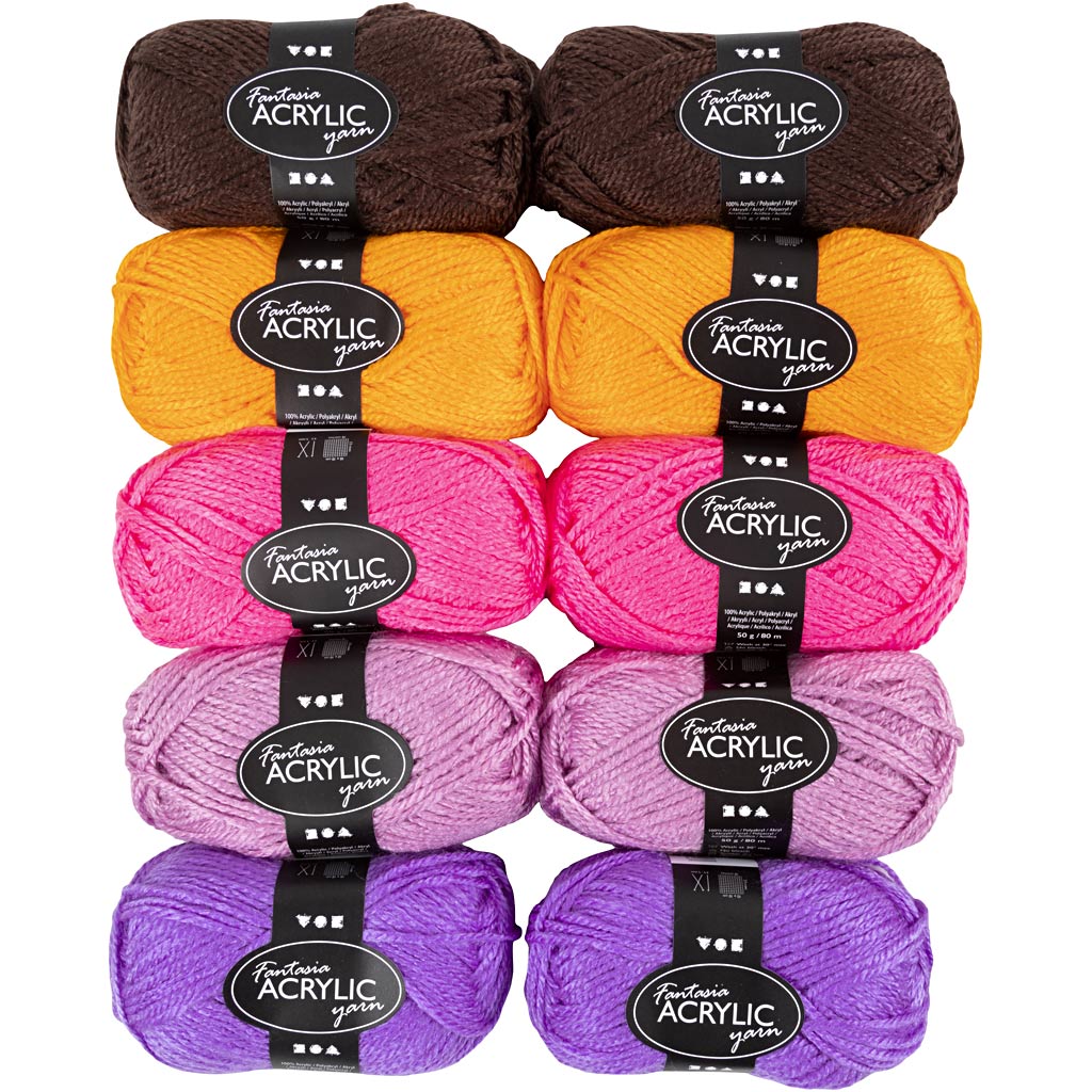 Fantasia Polyacrylgarn, L: 80 M, ass. farver, 10x50 g/ 1 pk.
