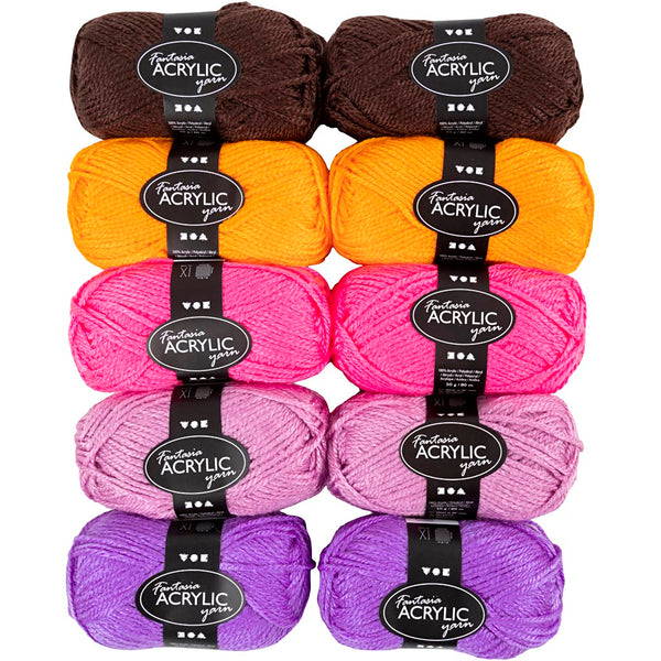 Fantasia Polyacrylgarn, L: 80 M, ass. farver, 10x50 g/ 1 pk.