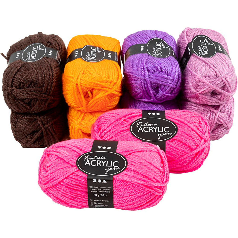 Fantasia Polyacrylgarn, L: 80 M, ass. farver, 10x50 g/ 1 pk.