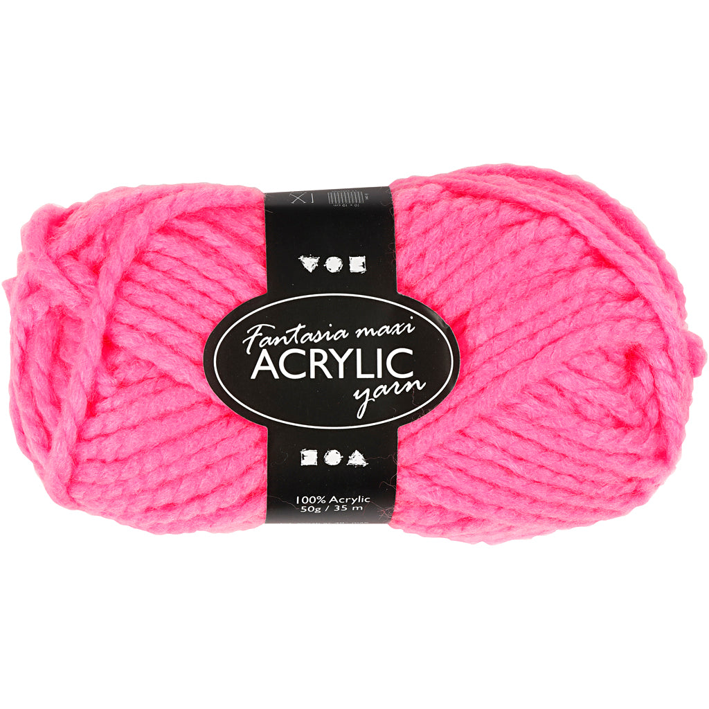 Fantasia Polyacrylgarn, L: 35 M, Maxi, neon pink, 50 g/ 1 ngl.