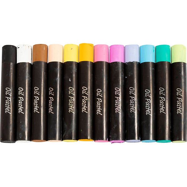 Oliepastel, L: 7 cm, tykkelse 11 mm, pastelfarver, 12 stk./ 1 pk.