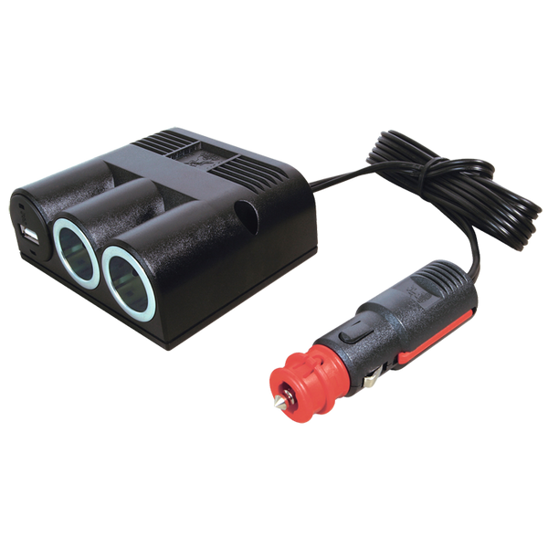 Stikdåse 1 til 2 + USB med ledning - procar