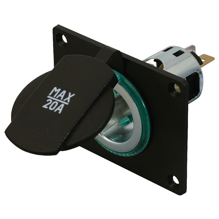 12V strømudtag med låg og skruehuller - procar