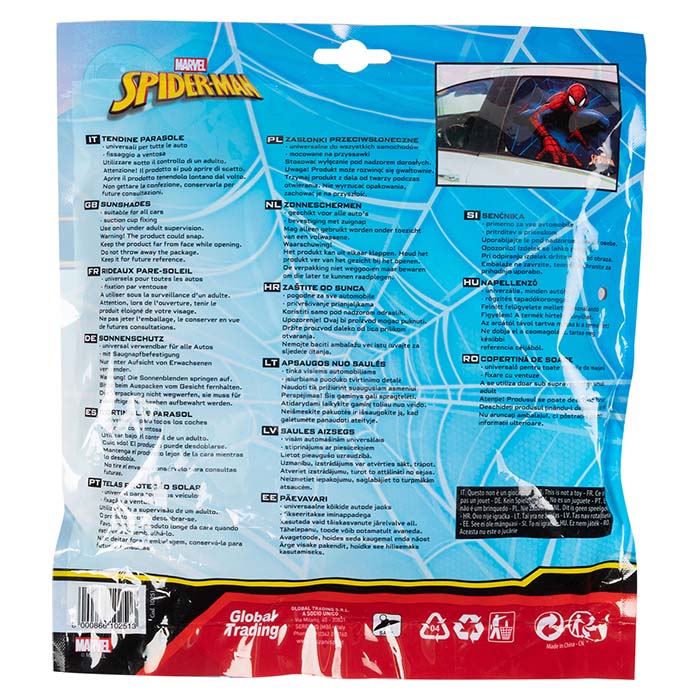 Solbeskytter Spiderman 2 stk 65x38 cm - formede solskærme til bilvindue, UV-beskyttelse - Disney