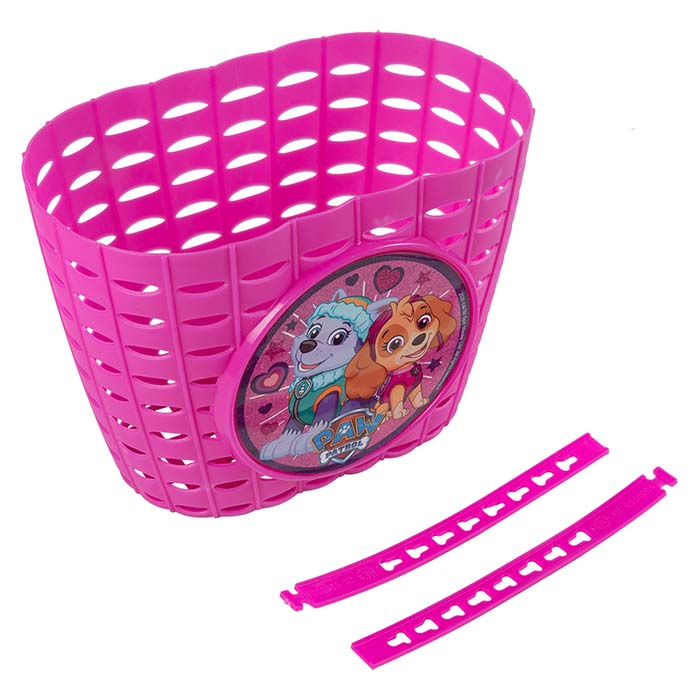 Paw Patrol børnecykelkurv lyserød med stropper til styr - Paw Patrol