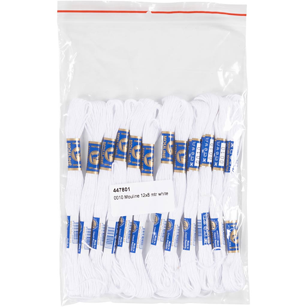 Broderigarn, 6-trådet, hvid, 12x8 m/ 1 pk.