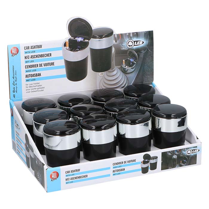 Askebæger med automatisk LED-lys til kopholder, sort/chrome - Allride
