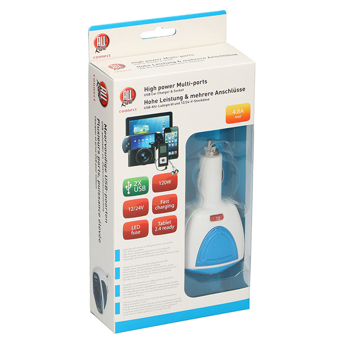 USB-lader 4,8A 12/24V 2xUSB hurtigopladning LED-indikator - allride