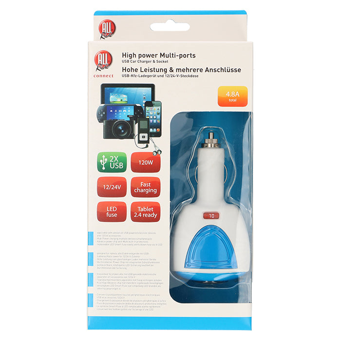 USB-lader 4,8A 12/24V 2xUSB hurtigopladning LED-indikator - allride