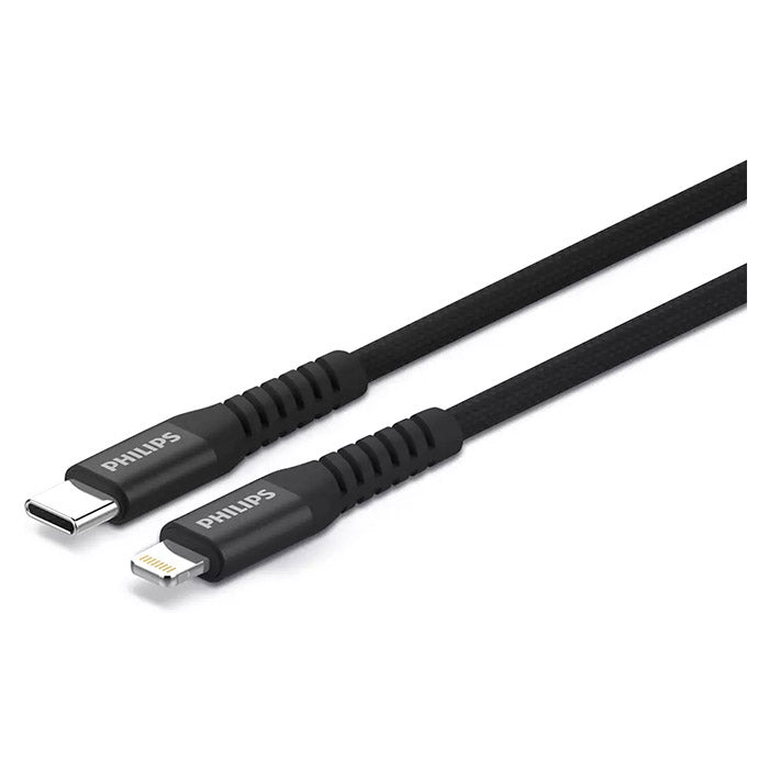 USB-C til Lightning kabel 2 m - hurtig opladning og data 18W 480Mbps, sort flettet - Philips