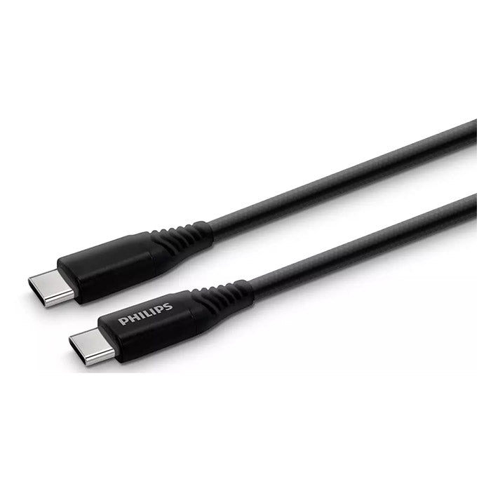 USB-C kabel 2 m, USB-C til USB-C, 5 Gbps, 15W, sort flettet - Philips