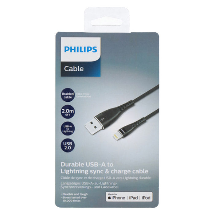 USB-A til Lightning kabel 2 m, 480 Mbps, 15 W hurtigopladning - Philips