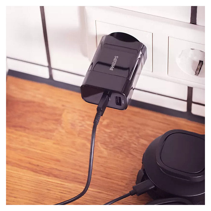 30W USB-A+USB-C hurtigoplader, kompakt vægadapter - Philips