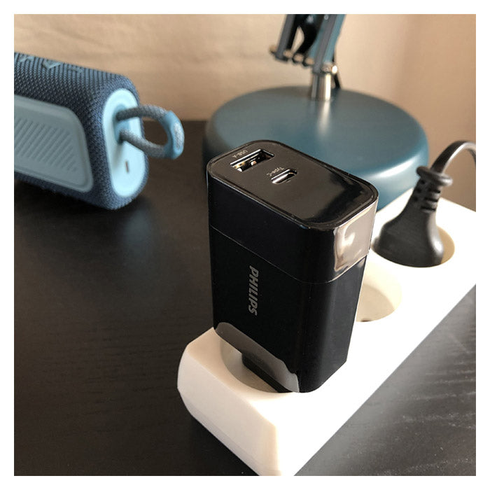 30W USB-A+USB-C hurtigoplader, kompakt vægadapter - Philips