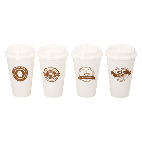Kaffekop 450 ml hvid plastik til take-away, genbrugelig - edco