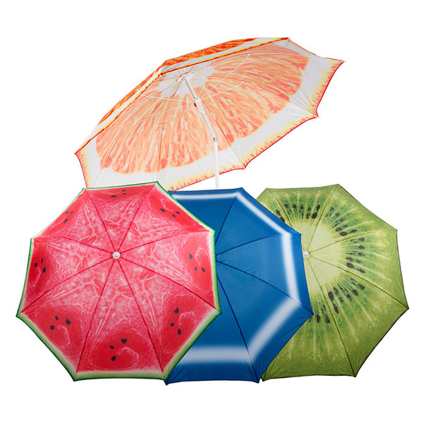Frugtparasol Ø:1,9 m - farverigt design, assorteret motiv, solsikring - edco