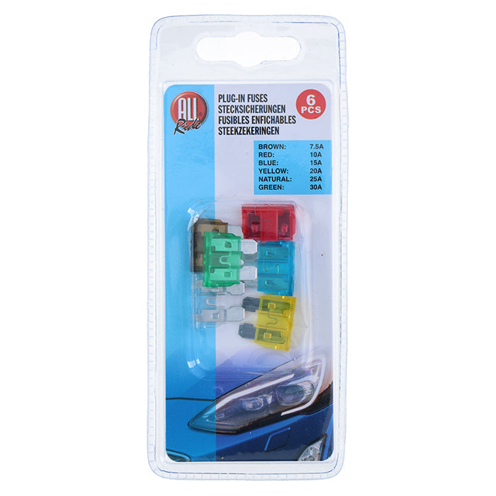 Fladsikringer sæt 7,5 - 30 A, 6 stk - Allride