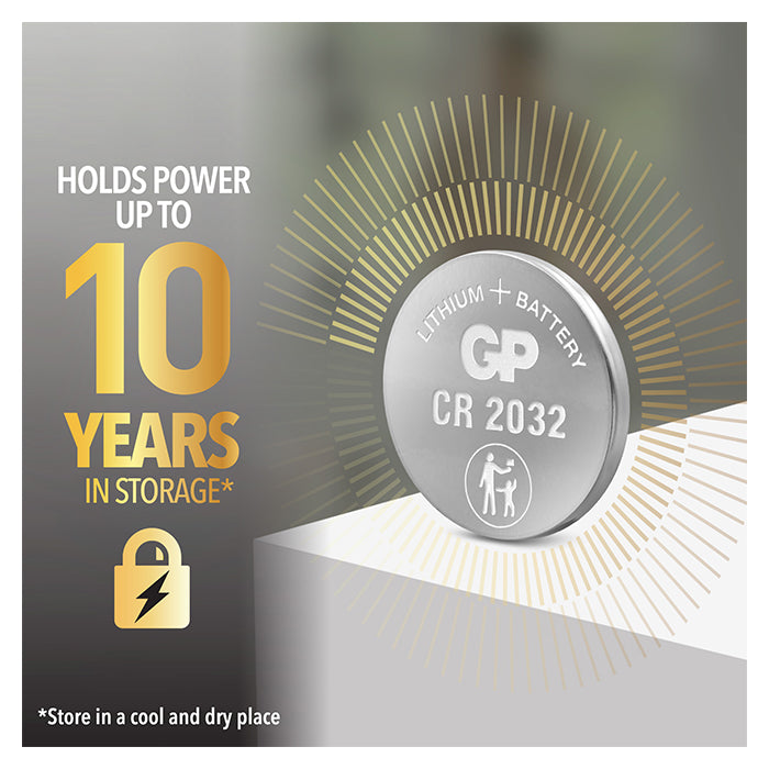 Knapcellebatteri - Lithium, CR 2032 - gp-batteri