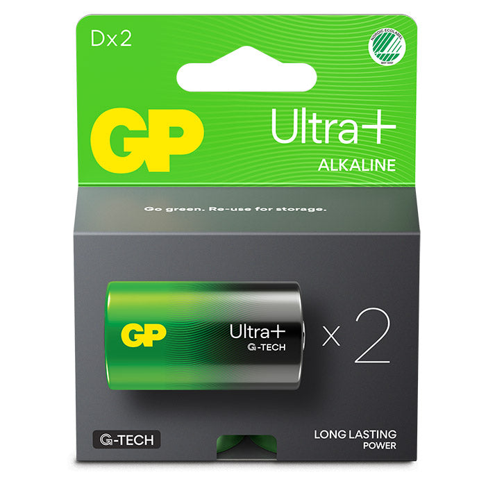 D-batteri Alkaline 2-pak - GP Ultra Plus