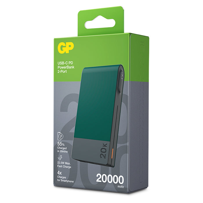 Powerbank 20.000 mAh USB-A & USB-C 22,5W hurtigopladning bærbar oplader - GP