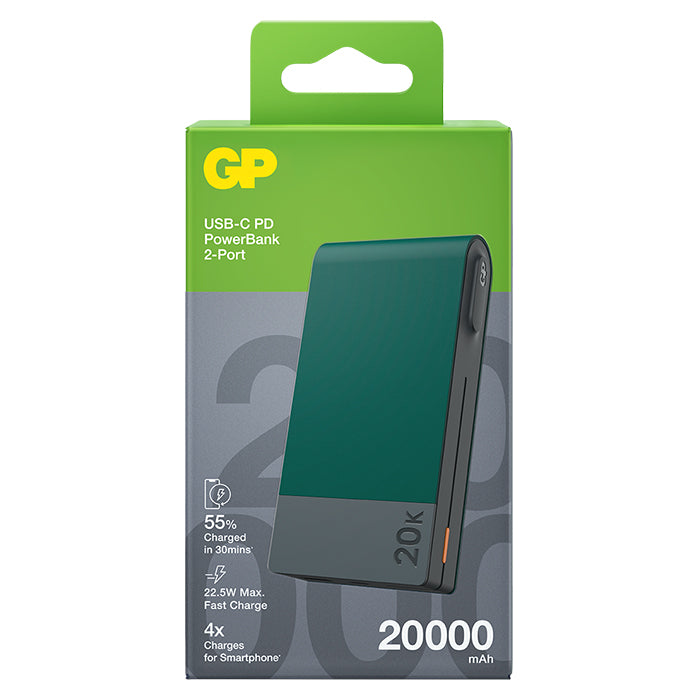 Powerbank 20.000 mAh USB-A & USB-C 22,5W hurtigopladning bærbar oplader - GP