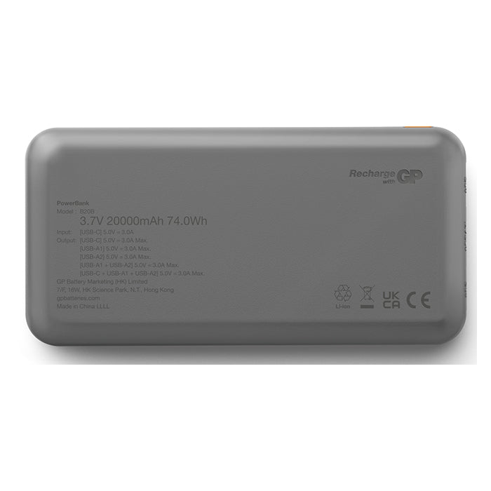 Powerbank 20000 mAh USB-C PD + USB-A LCD-display hurtigopladning - GP