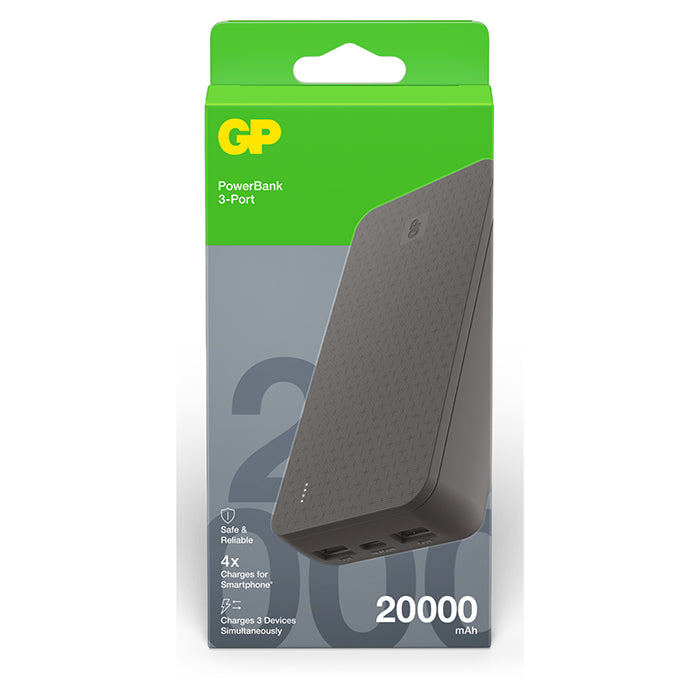 Powerbank 20000 mAh USB-C PD + USB-A LCD-display hurtigopladning - GP
