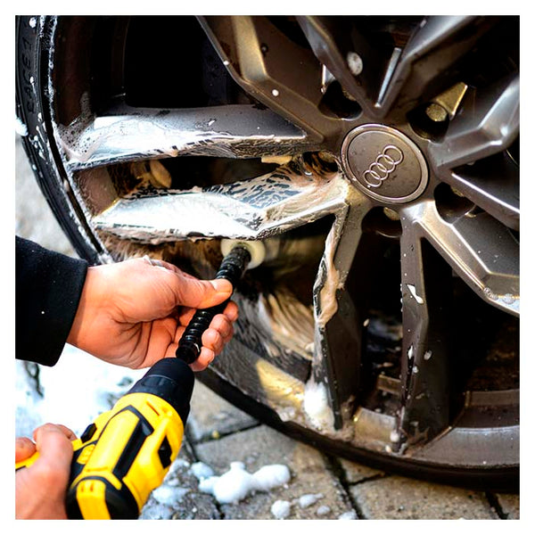 Bilplejesæt kuffert med 5 børster til fælger, tæpper & dyrehår - Twisstar