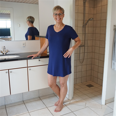 Dame natkjole kort ærme - Mørke Blå