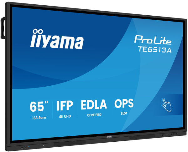 iiyama TE6513A-B1AG skilte display Interaktivt fladpanel 163,8 cm (64.5) Wi-Fi 450 cd/m² 4K Ultra HD Sort Berøringsskærm Indbygget processer Android 18/7