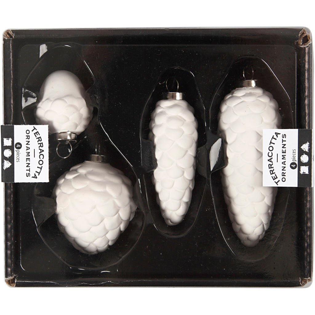 Ophæng, H: 3,5+5+6,6+8,5 cm, diam. 2,5+3+4,5 cm, hvid, 4 stk./ 1 pk.