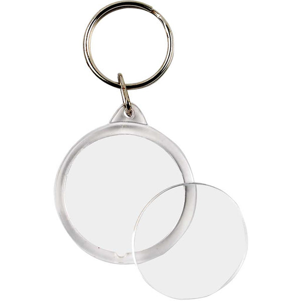 Runde nøglevedhæng i klar akryl - 25 stk.