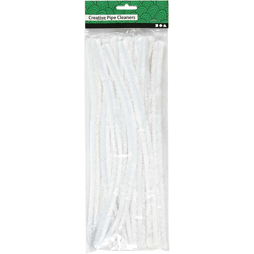 Hvide Chenille Piberensere 30 cm - 15 stk.