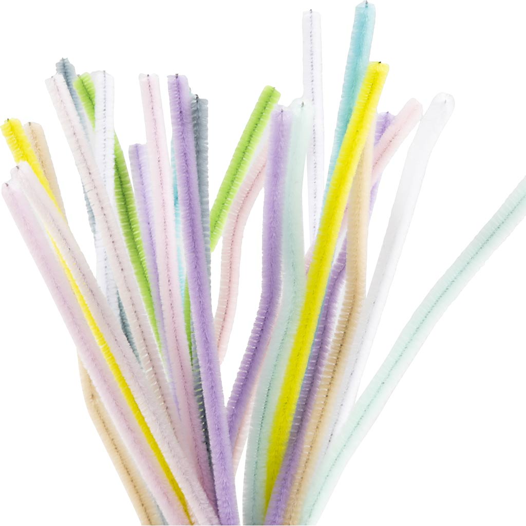 Chenille, L: 30 cm, tykkelse 6 mm, pastelfarver, 25 ass./ 1 pk.